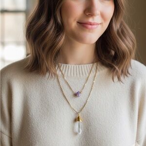 Genuine Clear Quartz and Amethyst Necklace